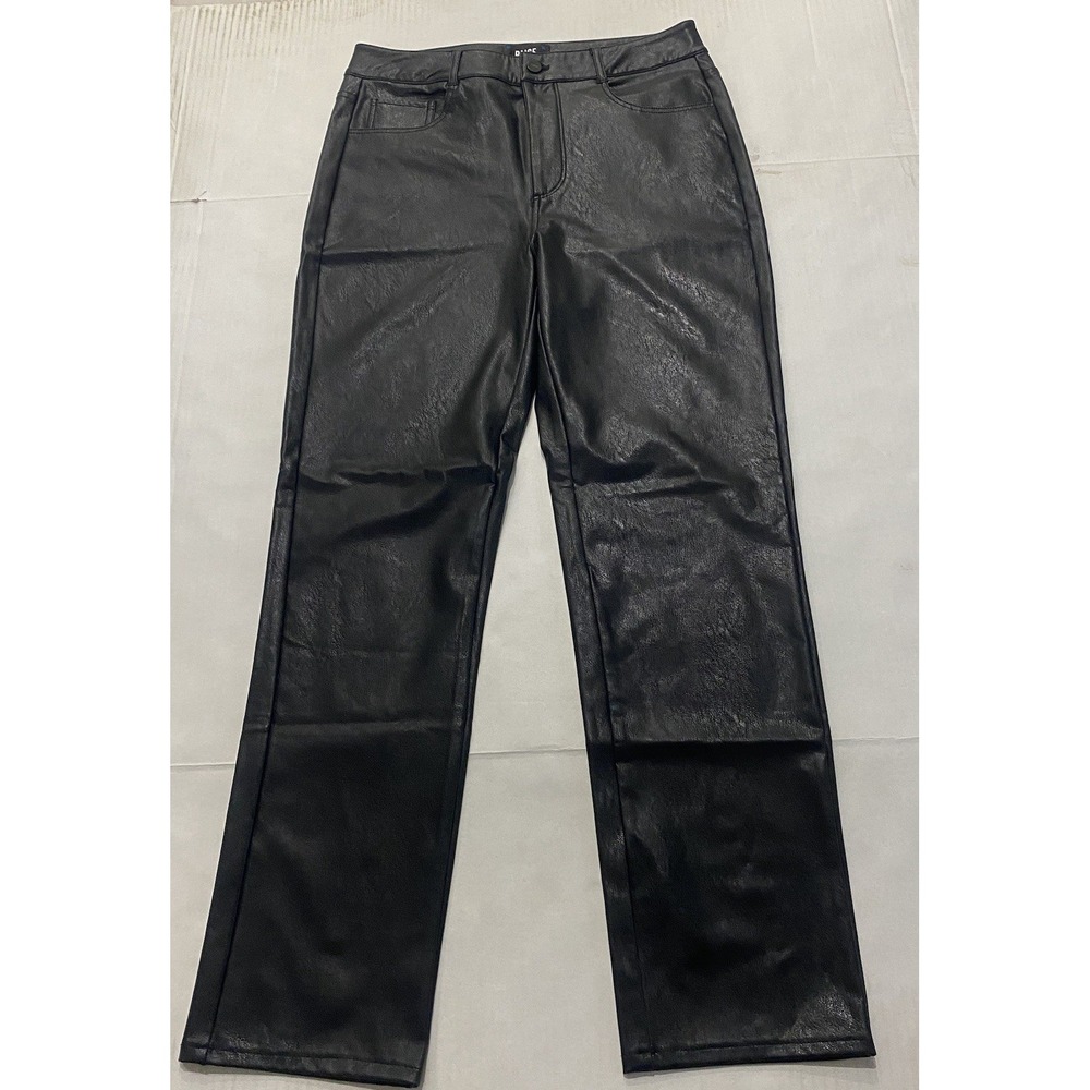 Paige Faux Leather Black Straight Leg High Rise Pants. Women's Size 30